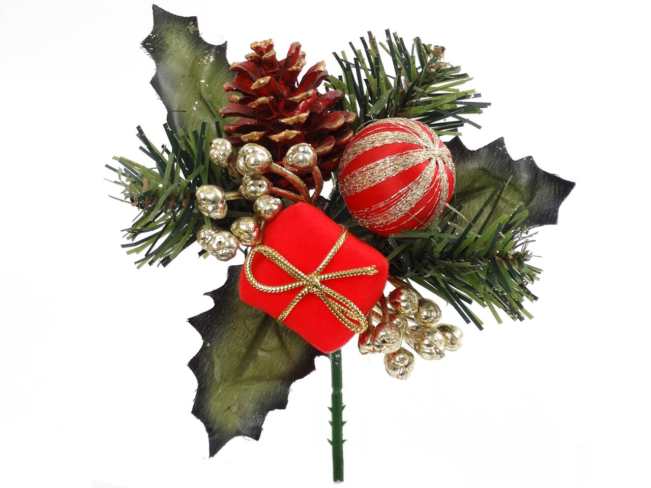 Set of 12: Traditional Red Velvet Picks with Gift Box, Ball, & Pine Cones | Festive Holiday Decor | Trees, Wreaths, & Garlands | Christmas Picks | Home & Office Decor, Floral Home by Artificial Flowers